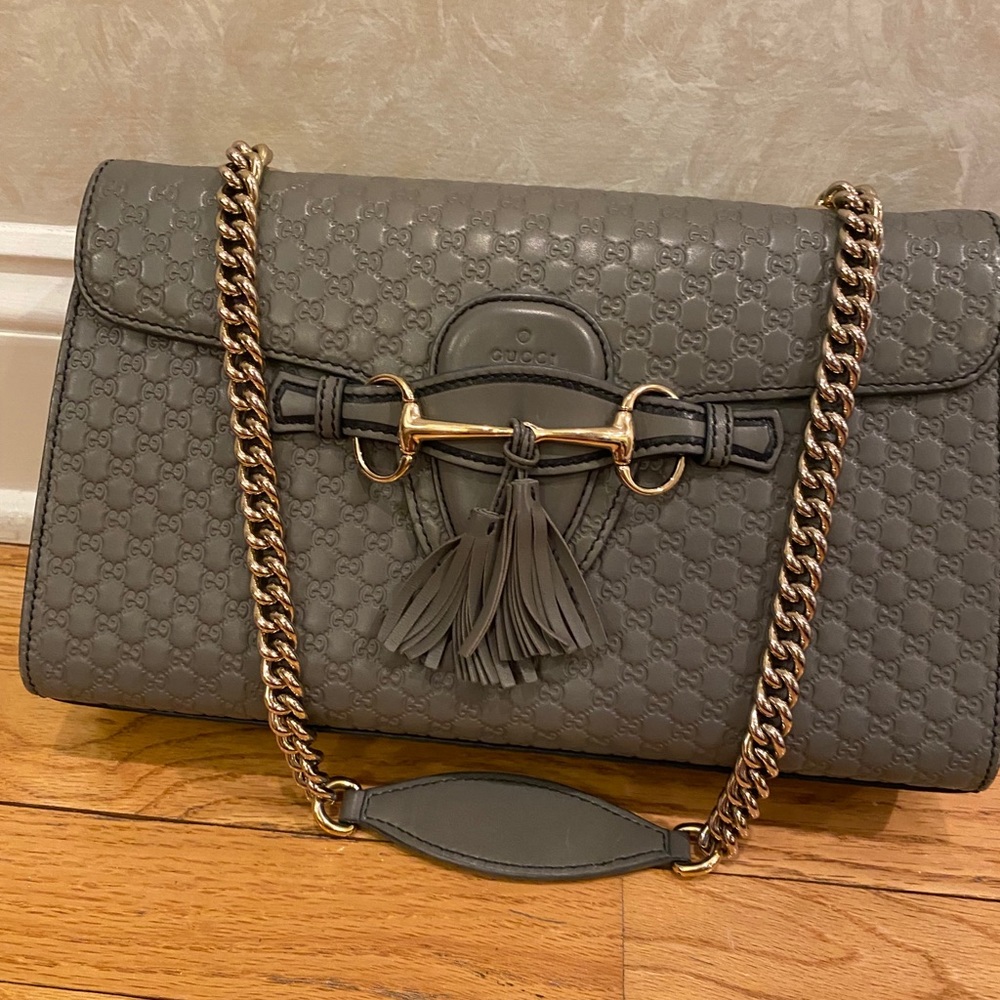 Microguccissima Medium Emily Chain Shoulder Bag Grey